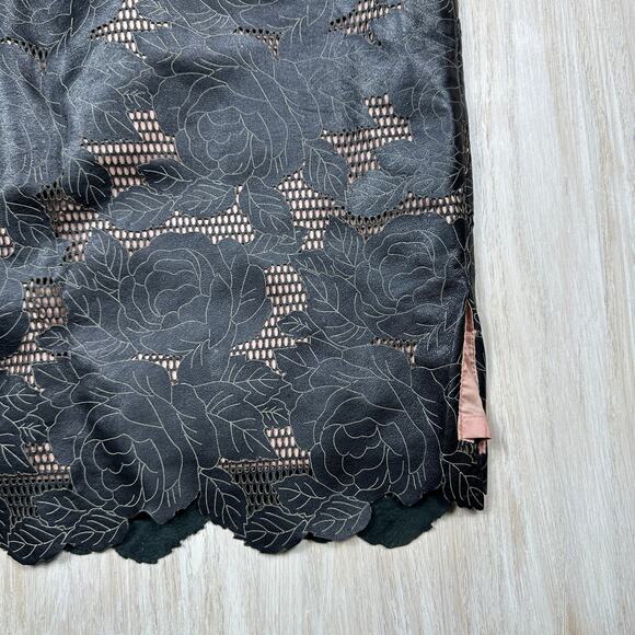 Kay Unger Black Floral Embossed Leather Edgy Party Date Workwear Night Skirt 8 - Picture 3 of 14